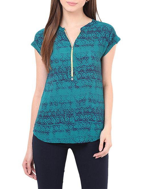 blue printed viscose regular top - 13003946 - Standard Image - 1