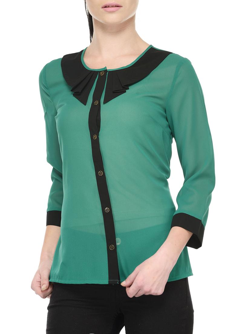 green polyester regular shirt - 13004003 - Zoom Image - 1