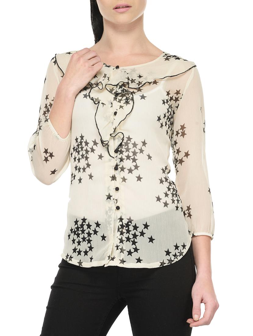 white polyester ruffle top - 13004012 - Zoom Image - 1
