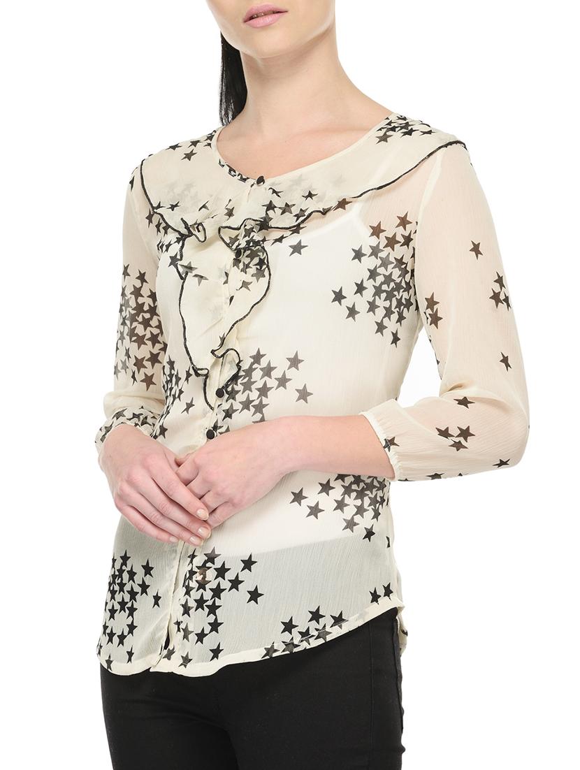 white polyester ruffle top - 13004012 - Zoom Image - 2