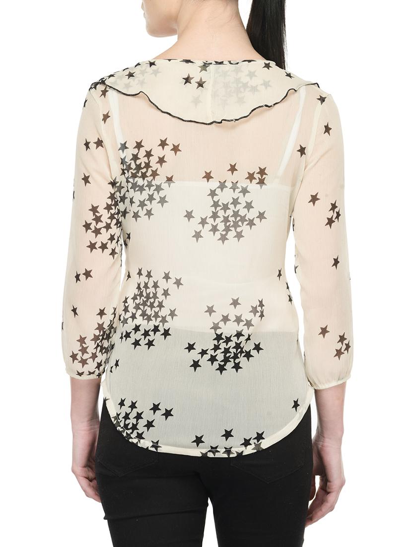 white polyester ruffle top - 13004012 - Zoom Image - 3
