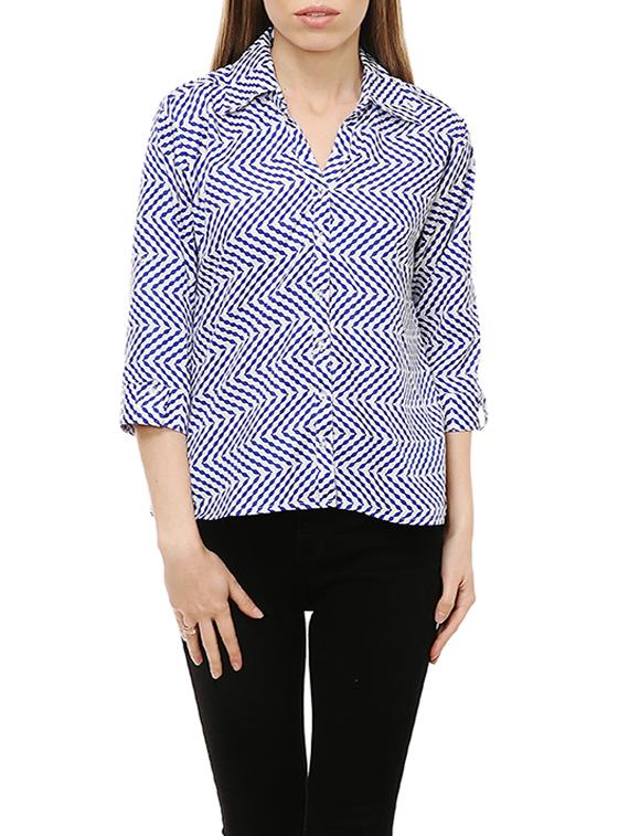 blue printed crepe regular shirt - 13007126 - Zoom Image - 1
