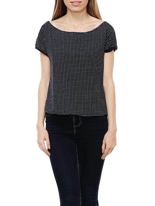 black polka dots printed crepe top - 13007138 - Standard Image - 1
