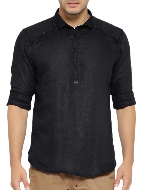 solid black cotton kurta - 13007900 - Very Small Image - 1