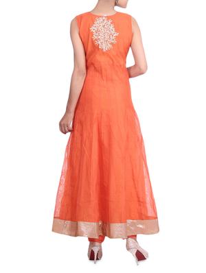orange embroidered chanderi anarkali suit set - 1301001 - Standard Image - 3