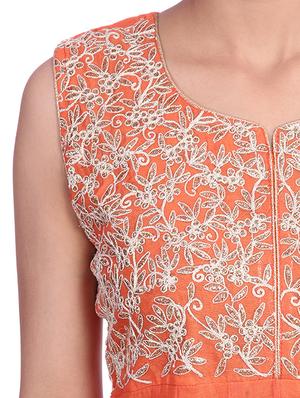 orange embroidered chanderi anarkali suit set - 1301001 - Standard Image - 4