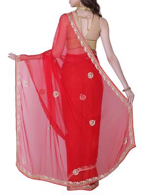 red chiffon gota patti saree with blouse - 13014959 - Standard Image - 2