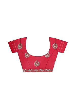 red chiffon gota patti saree with blouse - 13014959 - Standard Image - 3