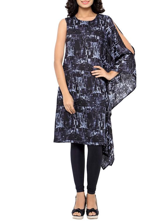 black rayon printed kaftan kurta