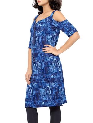 blue rayon printed straight kurta - 13017536 - Standard Image - 2