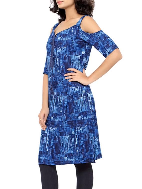 blue rayon printed straight kurta - 13017536 - Zoom Image - 2