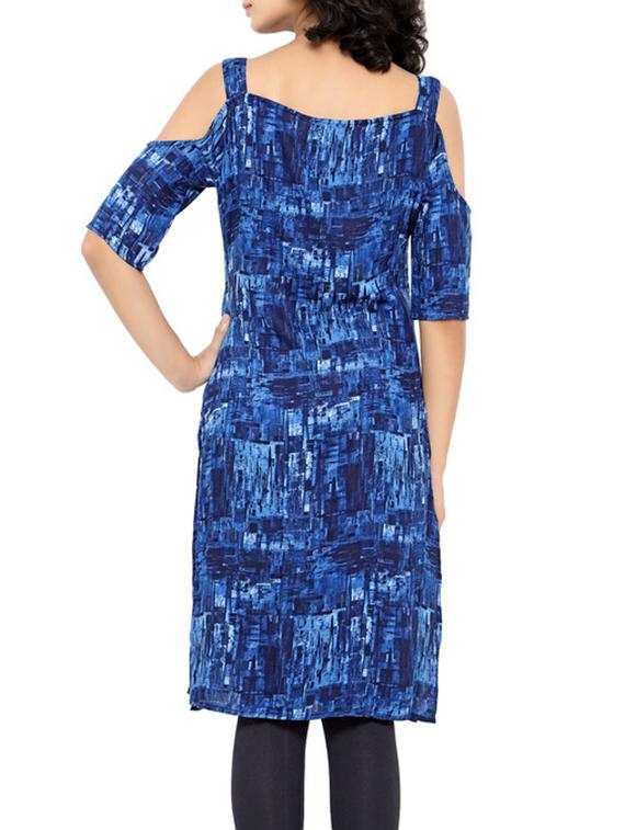 blue rayon printed straight kurta - 13017536 - Zoom Image - 3