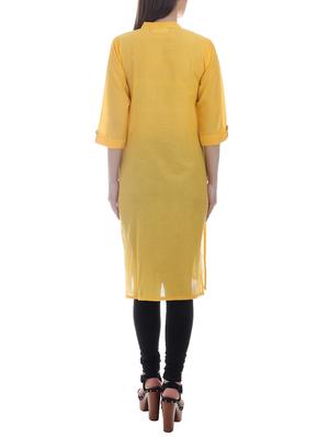 yellow cotton straight kurta - 13025656 - Standard Image - 3