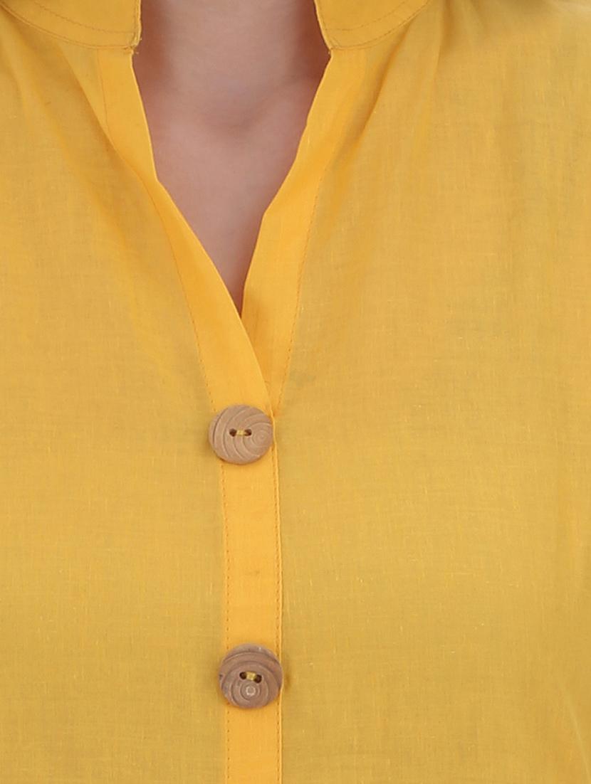 yellow cotton straight kurta - 13025656 - Zoom Image - 4