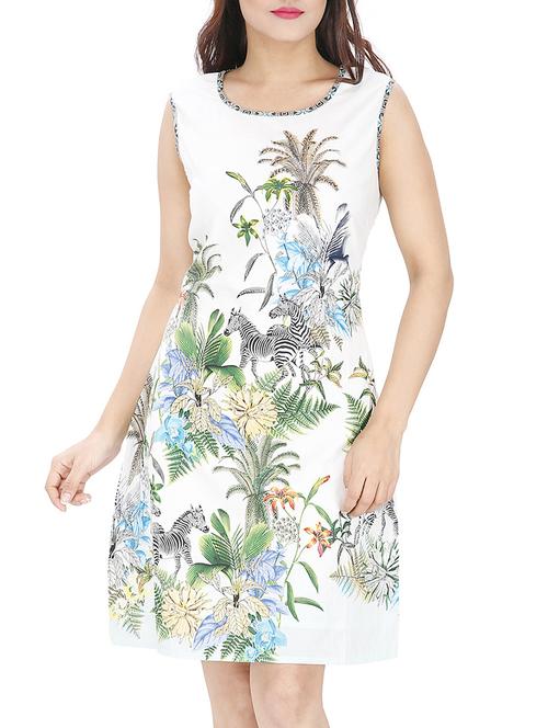 white printed cotton a-line dress - 13026414 - Standard Image - 1