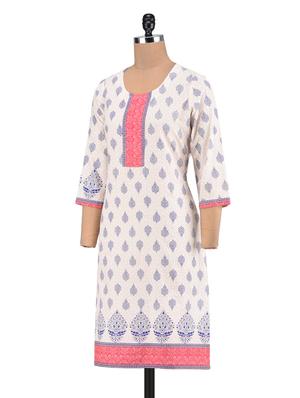 blue cotton printed kurta - 1302940 - Standard Image - 2