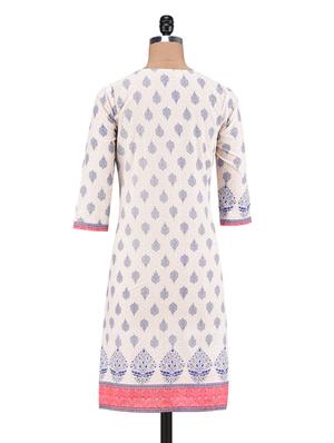 blue cotton printed kurta - 1302940 - Standard Image - 3