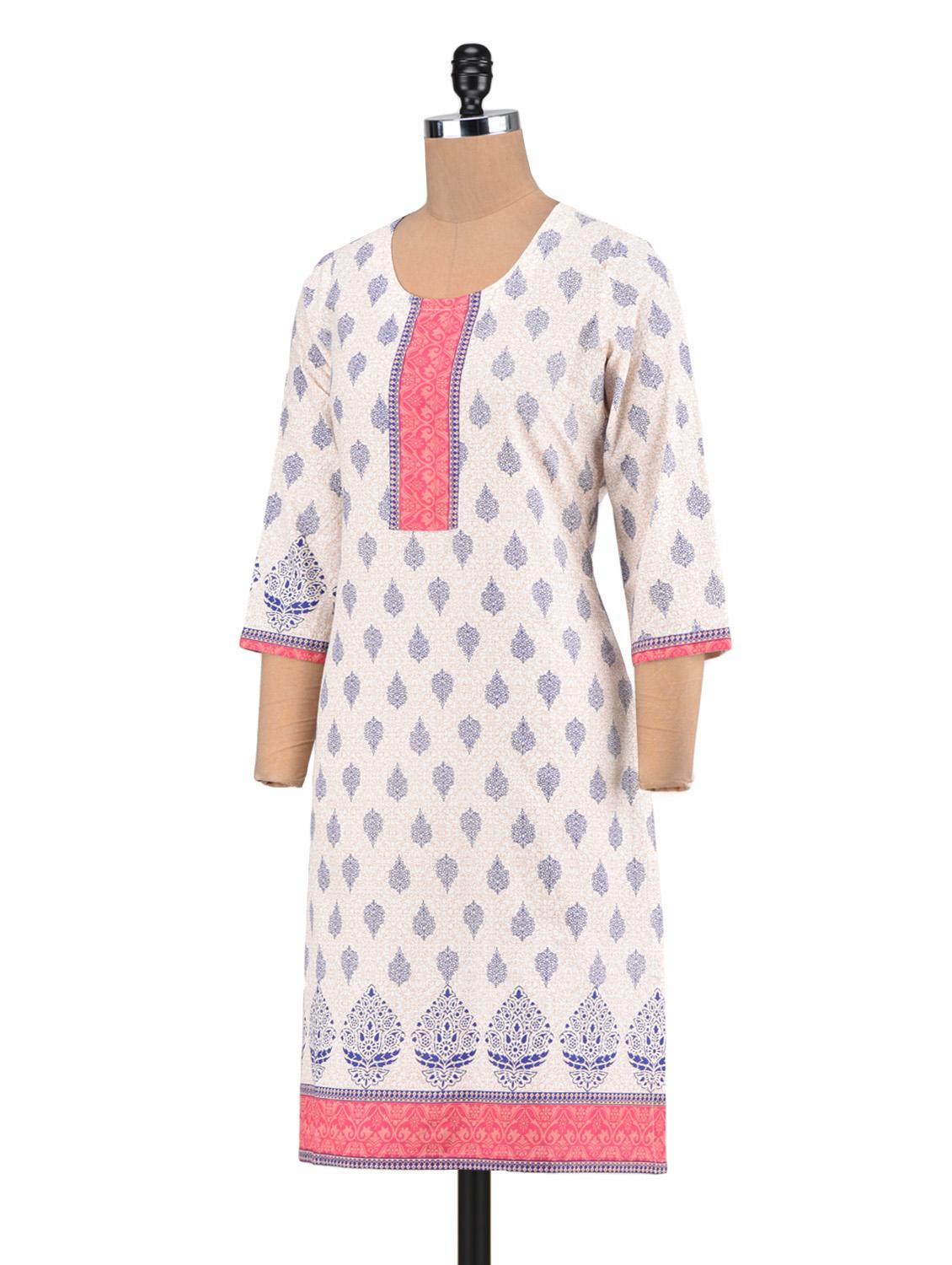 blue cotton printed kurta - 1302940 - Zoom Image - 2