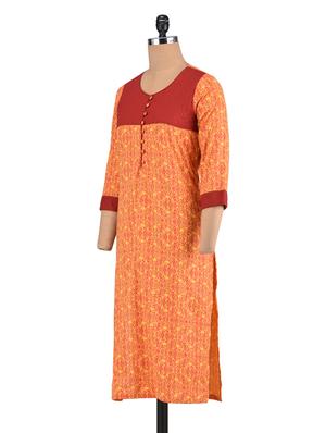 orange cotton printed kurti - 1302945 - Standard Image - 2