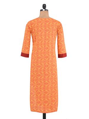 orange cotton printed kurti - 1302945 - Standard Image - 3