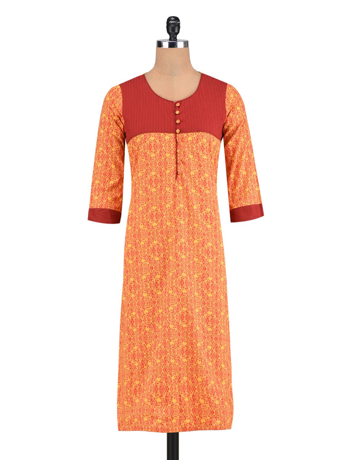 orange cotton printed kurti - 1302945 - Zoom Image - 1