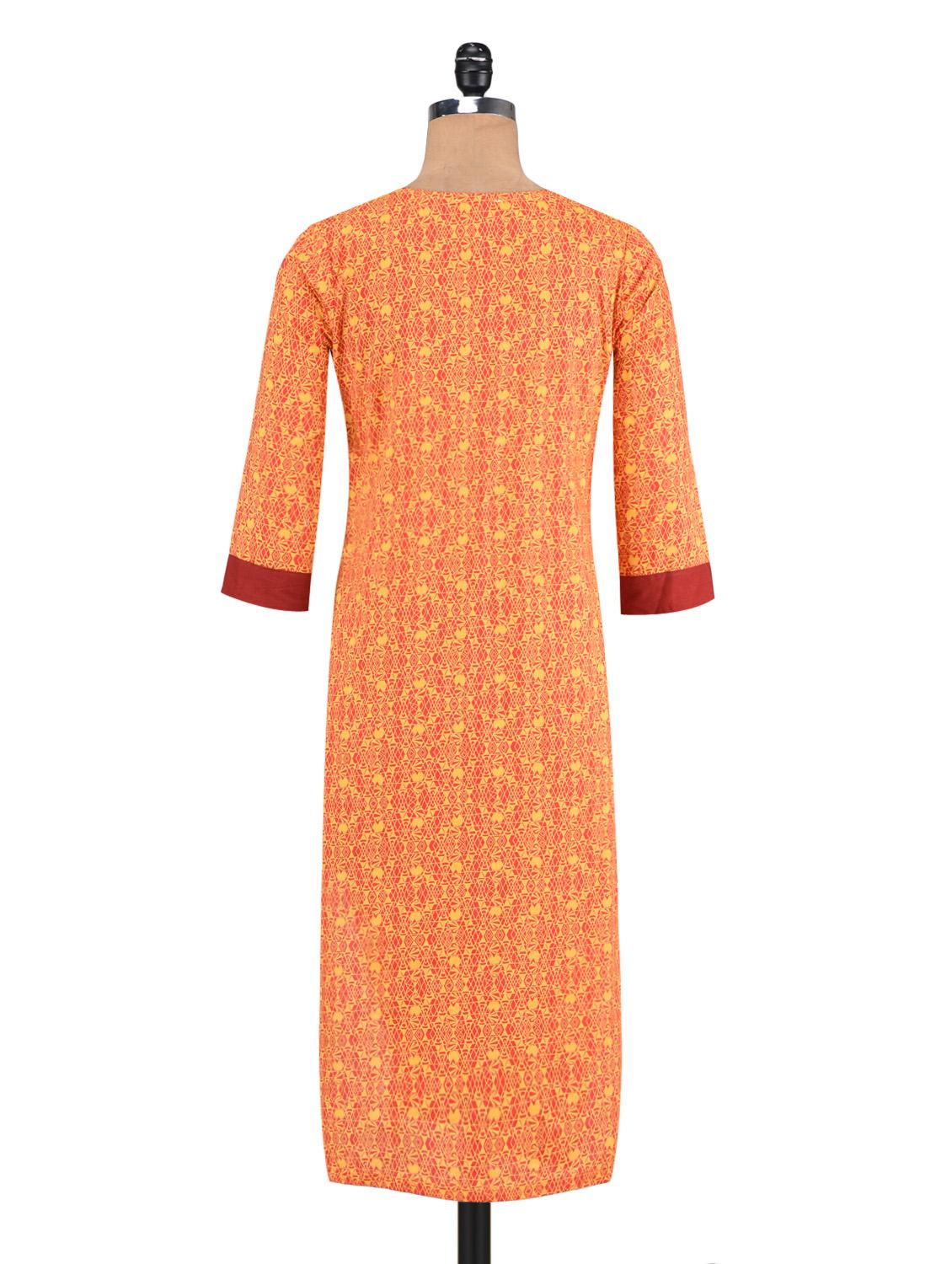 orange cotton printed kurti - 1302945 - Zoom Image - 3