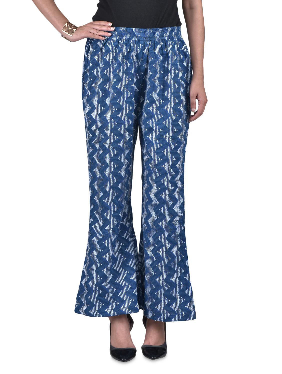 blue cotton printed palazzo - 1302959 - Zoom Image - 1