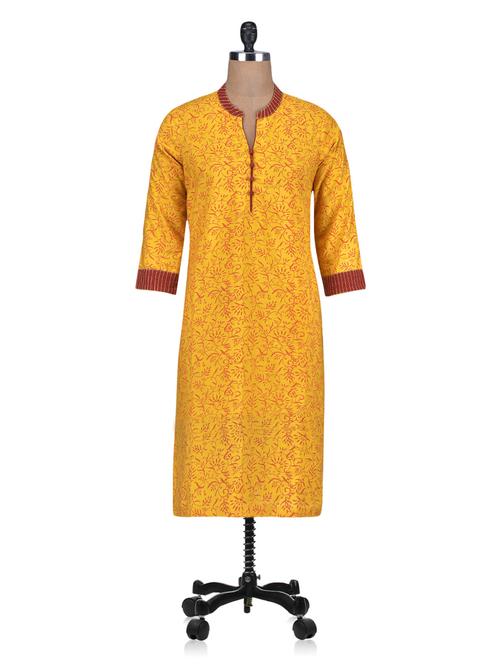 yellow cotton printed kurti - 1302978 - Standard Image - 1