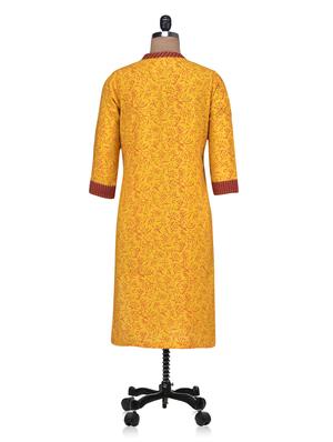 yellow cotton printed kurti - 1302978 - Standard Image - 3
