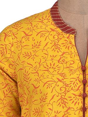 yellow cotton printed kurti - 1302978 - Standard Image - 4