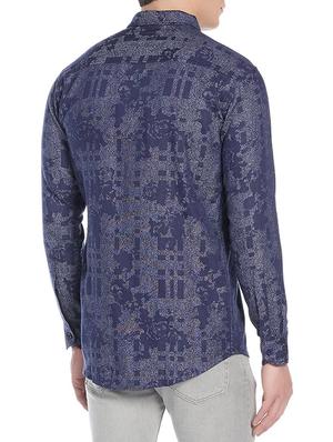 blue cotton printed casual shirt - 13041178 - Standard Image - 2
