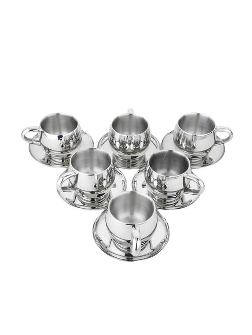 Homeish Metallo Stainless Steel Double Walled Cup & Saucer Set of 6 (Round, 6x80ml) - 13044077 - Standard Image - 1