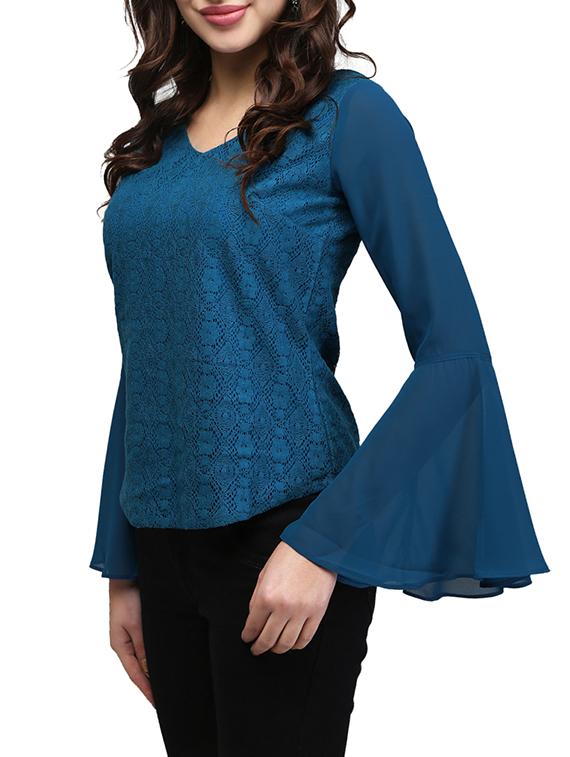 bell sleeved crocheted top - 13056020 - Zoom Image - 2