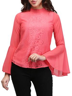 mock neck bell sleeved top - 13056021 - Standard Image - 2