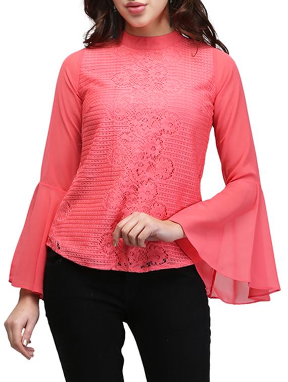 mock neck bell sleeved top - 13056021 - Zoom Image - 2