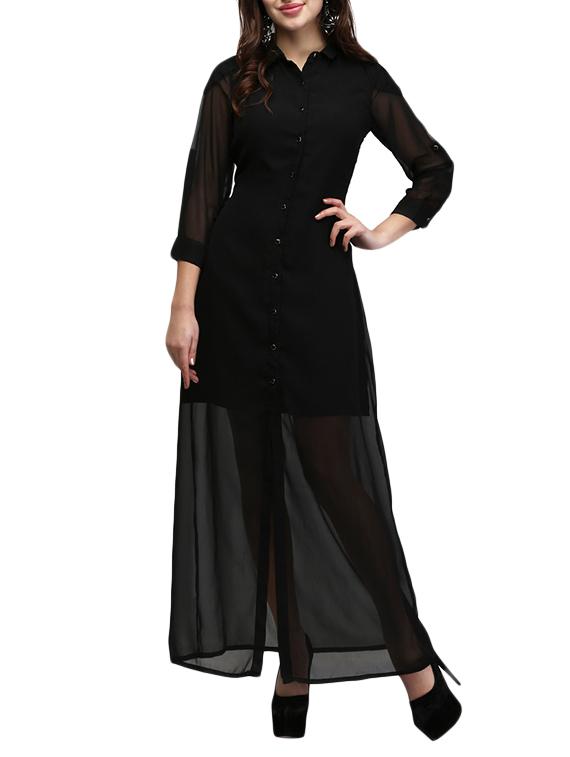buttoned-up shirt collar maxi dress - 13056270 - Zoom Image - 1