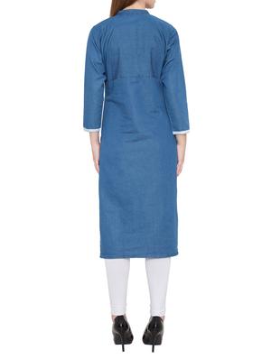 denim embroidered straight kurta - 13060533 - Standard Image - 3