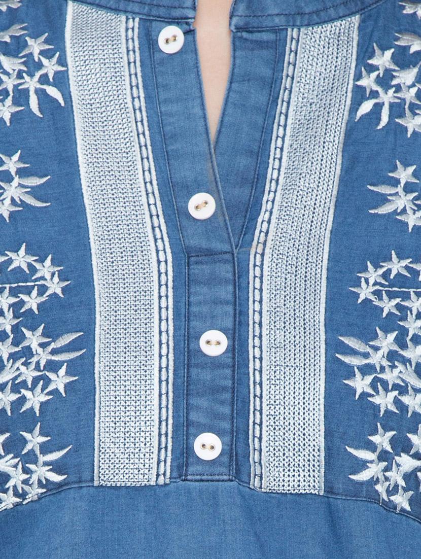 denim embroidered straight kurta - 13060533 - Zoom Image - 4