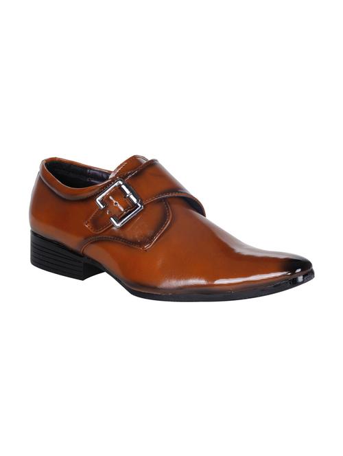 tan leatherette slip on monk strap - 13062646 - Standard Image - 1