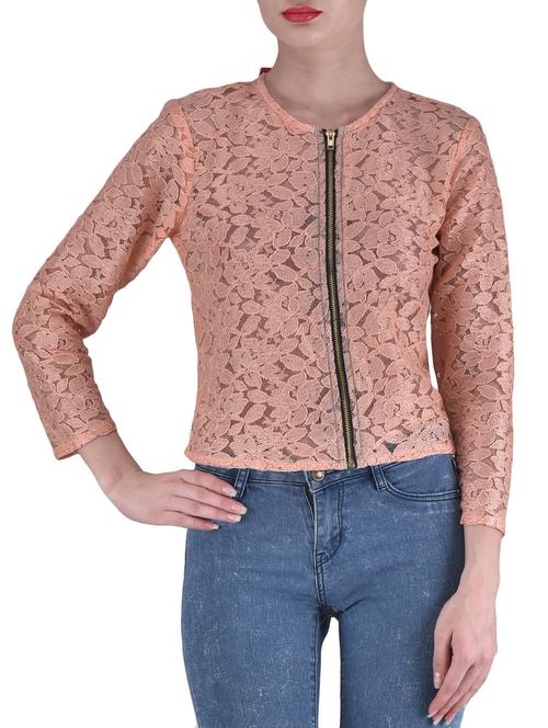solid peach net laced jacket - 1306584 - Standard Image - 1