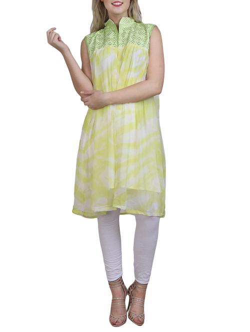 yellow georgette flared kurta - 13069025 - Very Small Image - 1