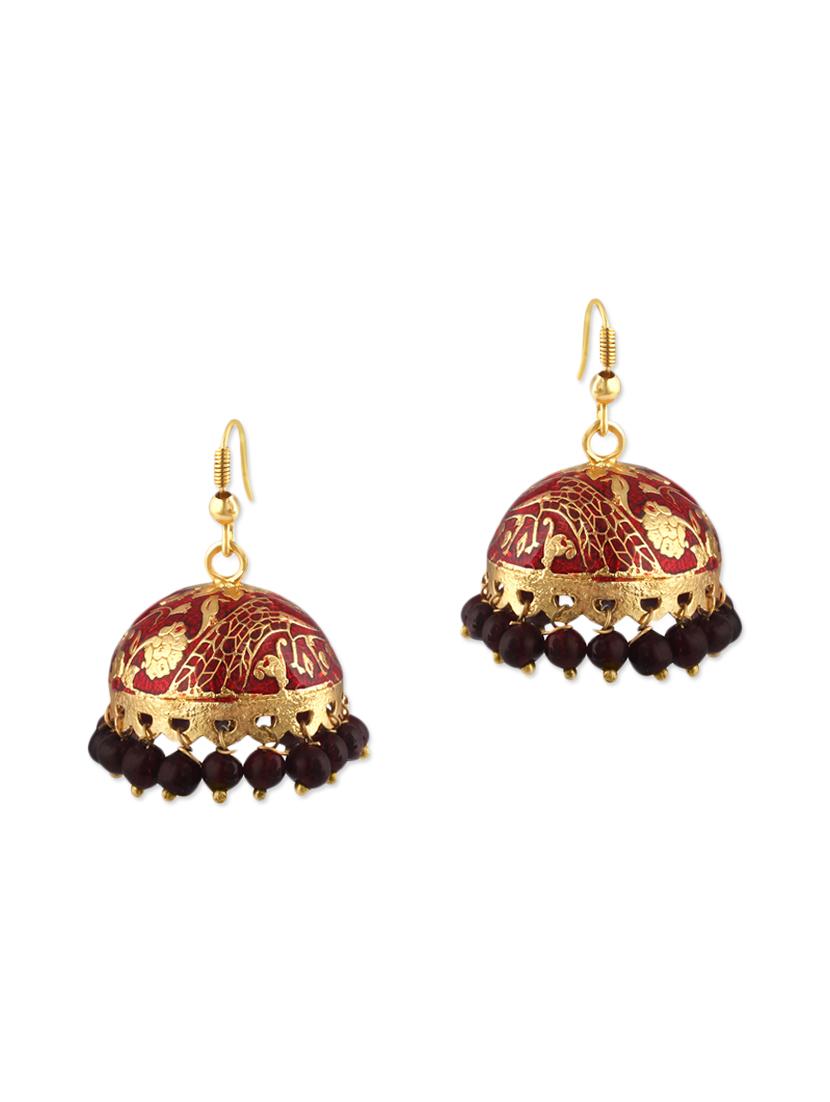 red metal jhumka earrings - 13069758 - Zoom Image - 1