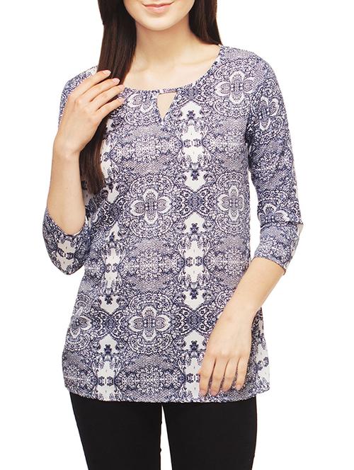 blue printed polycrepe regular top - 13069987 - Standard Image - 1