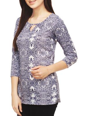 blue printed polycrepe regular top - 13069987 - Standard Image - 2