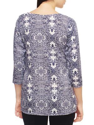 blue printed polycrepe regular top - 13069987 - Standard Image - 3