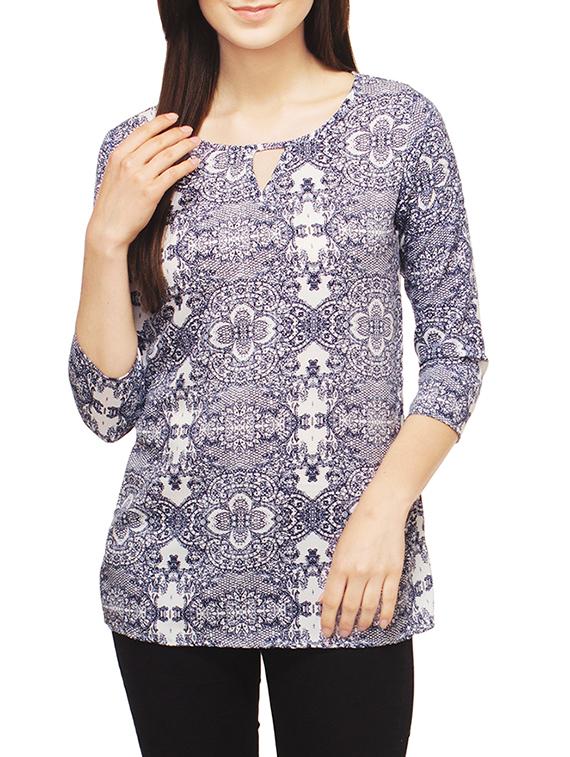 blue printed polycrepe regular top - 13069987 - Zoom Image - 1