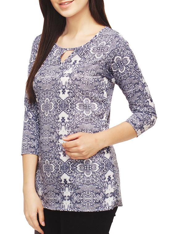 blue printed polycrepe regular top - 13069987 - Zoom Image - 2