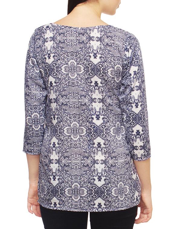 blue printed polycrepe regular top - 13069987 - Zoom Image - 3