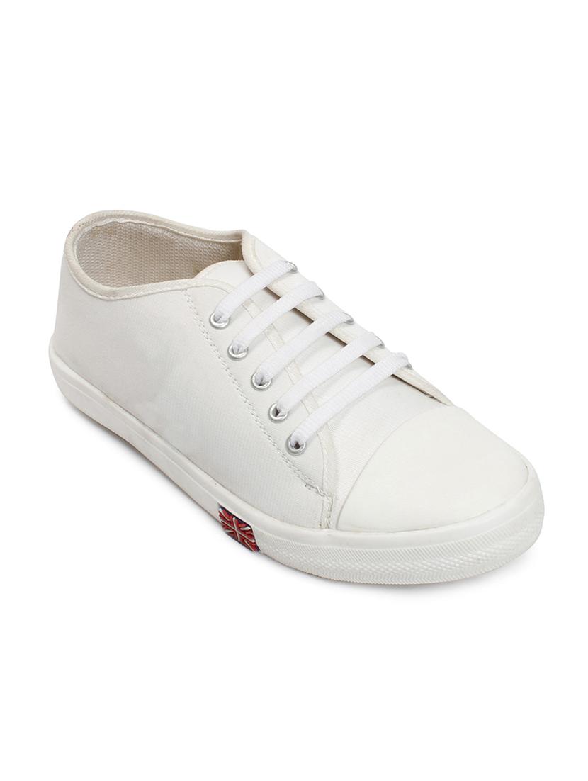 white canvas laceup sneakers - 13070126 - Zoom Image - 1