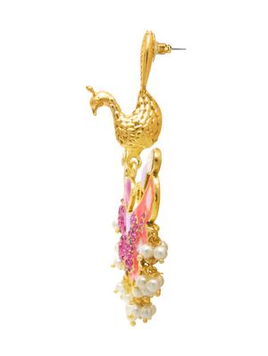 gold peacock inspired crystal embellished earrings - 1307079 - Standard Image - 2